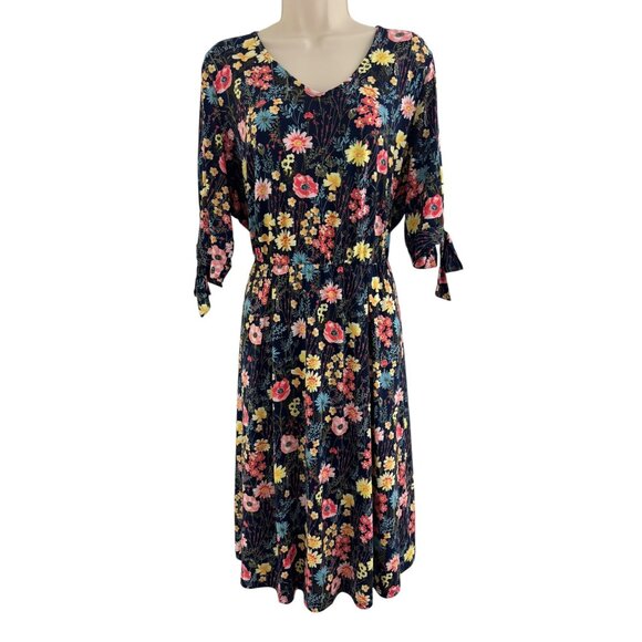 Modcloth Floral Print Tie Sleeves Dress Size 2X 18 20 Plus Size Stretch Fall - Picture 1 of 7